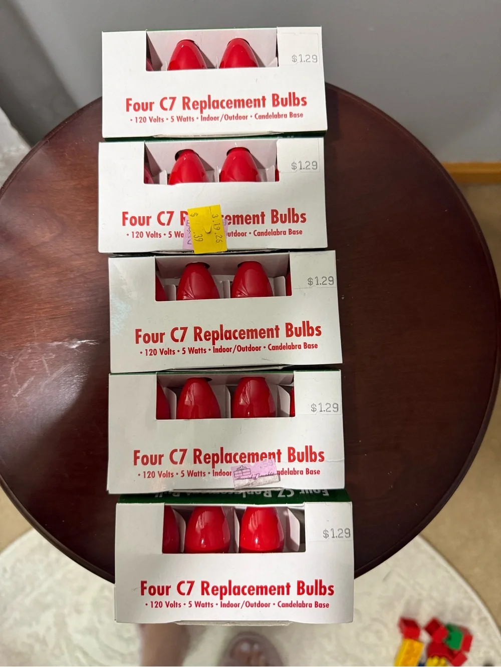 Lot of 5 C7 Red Replacement Christmas Light Bulbs 5W Candelabra Base NIB